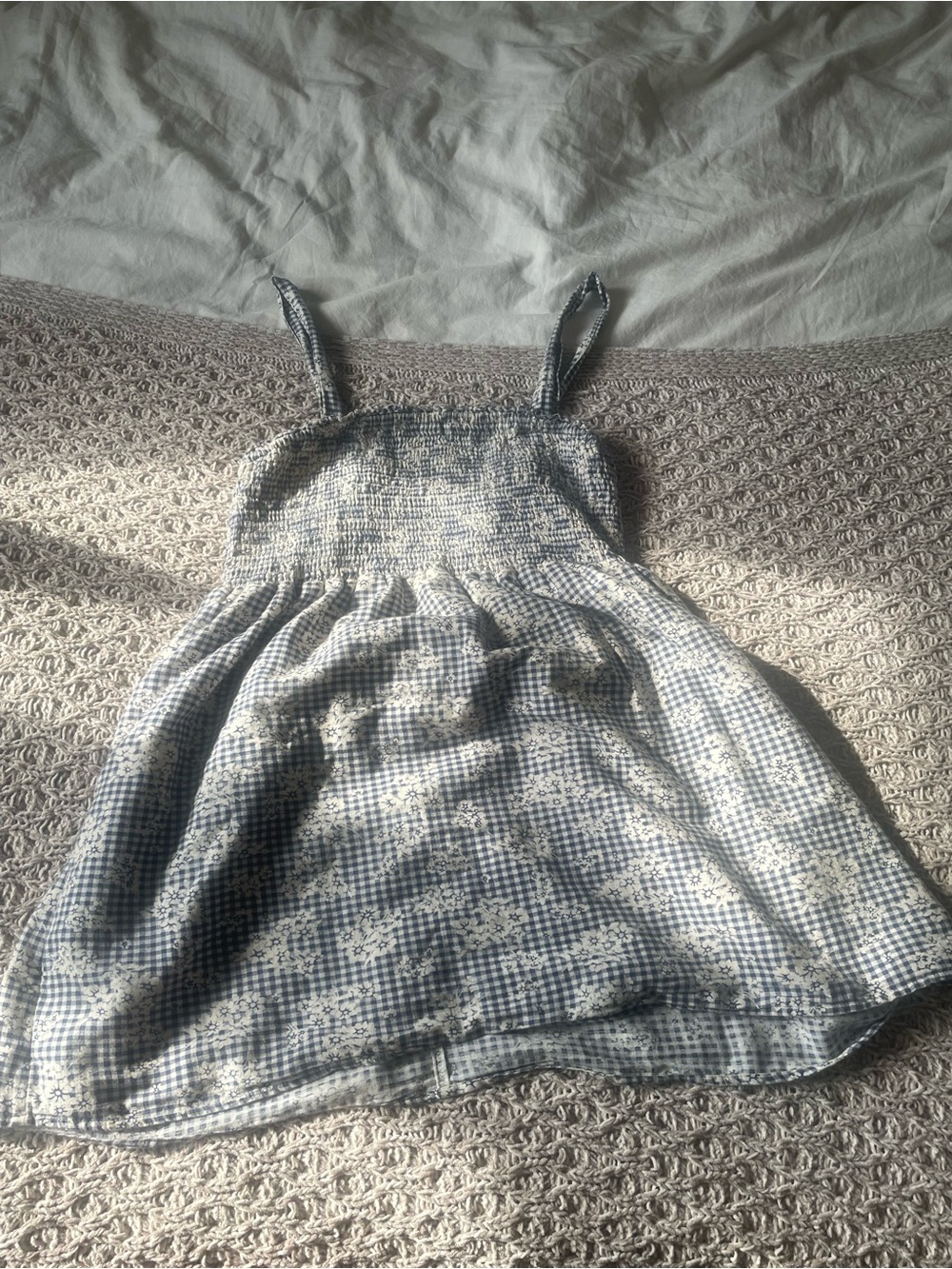 Linen/cotton American Eagle sun dress adjustable straps Large plaid with flowers